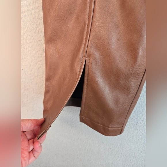 Wildfox Womens Faux Leather Pants Sz M Dark Brown High Waist Front Ankle Slit - Picture 5 of 13